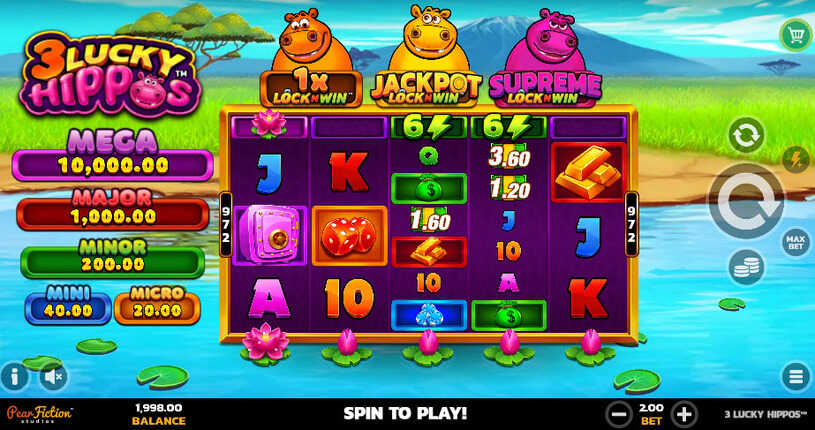 3 Lucky Hippos Slot gameplay