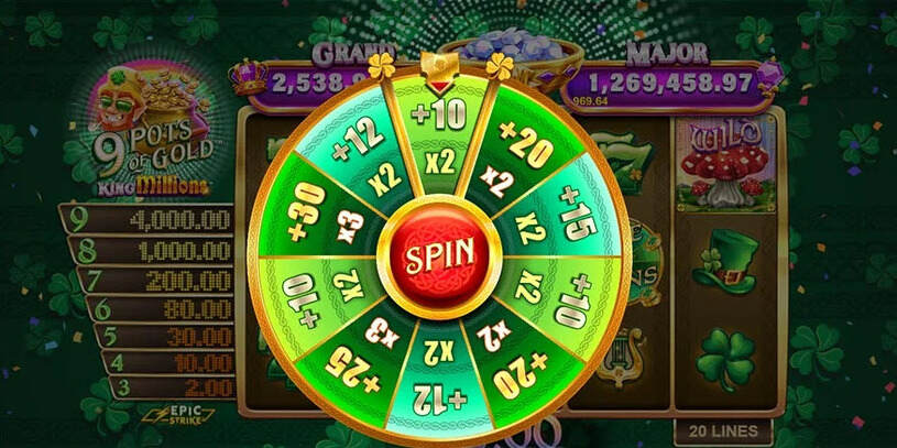 9 Pots of Gold King Millions Slot Bonus Wheel