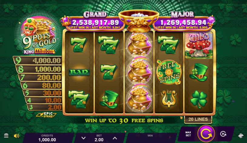 9 Pots of Gold King Millions Slot gameplay